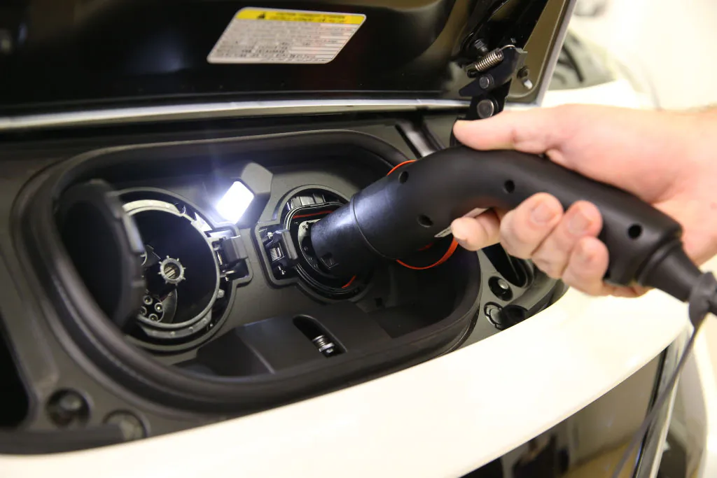 A charging device for the the new Nissan Leaf vehicle is seen on July 11, 2019 in Melbourne, Australia. (Michael Dodge/Getty Images)