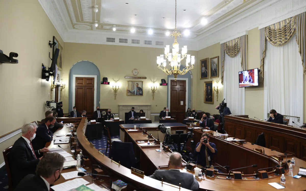 Members of the U,S, intelligence community, (L to R), FBI Director Christopher Wray, NSA Director Gen. Paul Nakasone, Director of National Intelligence Avril Haines, CIA Director William Burns, and DIA Director Lt. General Scott Berrier, testify as the House Permanent Select Committee on Intelligence holds its annual World-Wide Threat Hearing at the U.S. Capitol in Washington on April 15, 2021. (Tasos Katopodis-Pool/Getty Images)