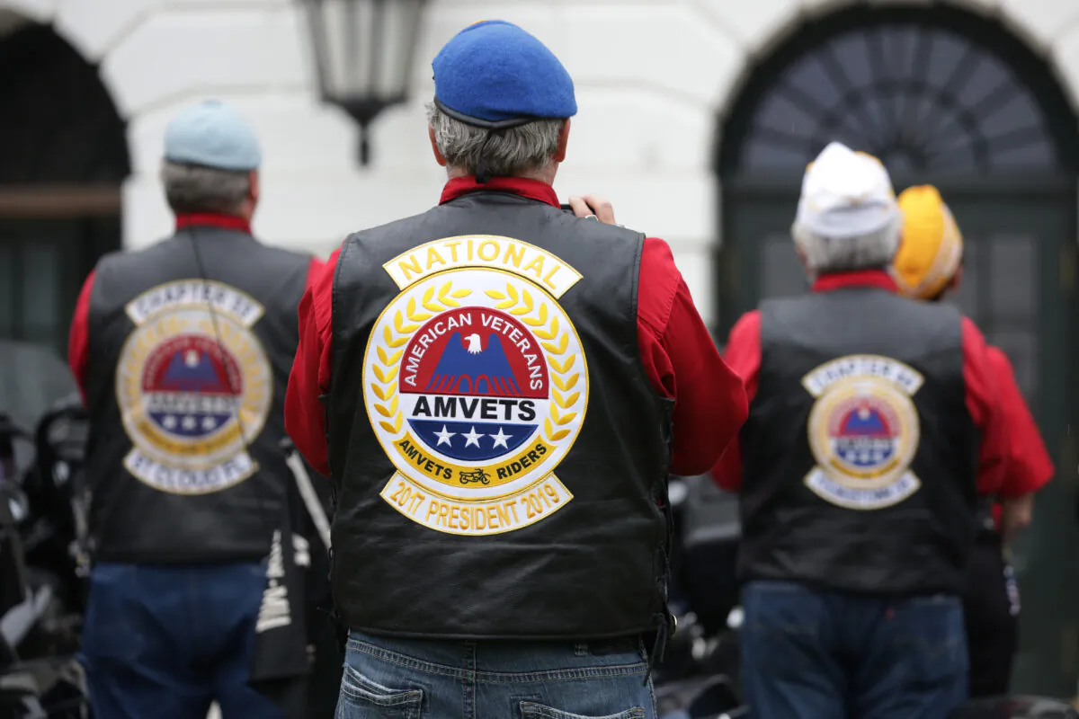 Bikers listen during a Rolling to Remember Ceremony: Honoring Our Nation’s Veterans and POW/MIA at the White House in Washington, D.C., on May 22, 2020. (Alex Wong/Getty Images)