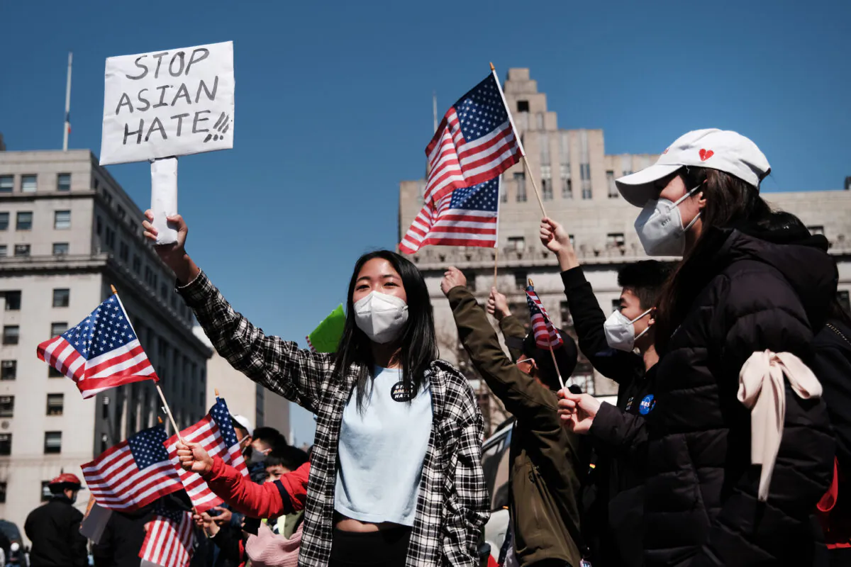 People participate in a protest to demand an end to anti-Asian violence in New York City, on April 4, 2021. (Spencer Platt/Getty Images)