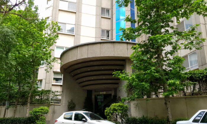 A view of an entrance to the tower where the body was found of the Swiss embassy's first secretary who died after falling from a building, in Tehran, Iran, on May 4, 2021. (Erfan Assar/West Asia News Agency via Reuters)