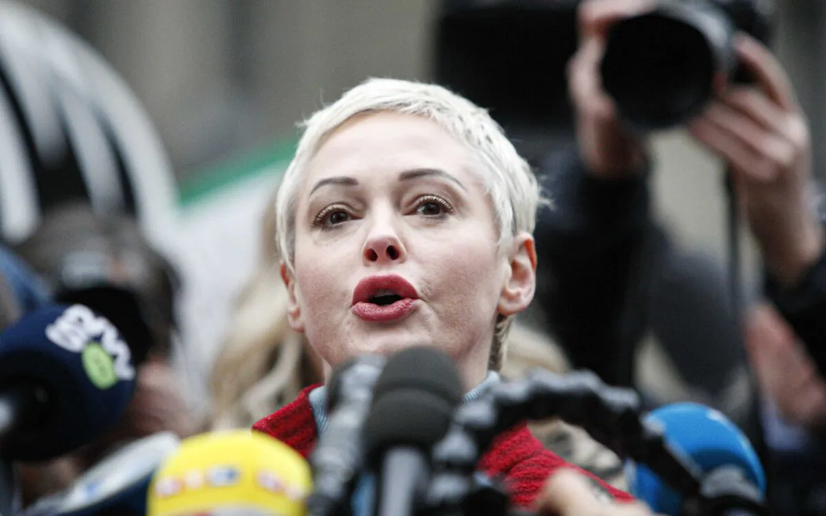 Actress Rose McGowan speaks to the media outside the court in New York City on Jan. 6, 2020. (Kena Betancur/Getty Images)