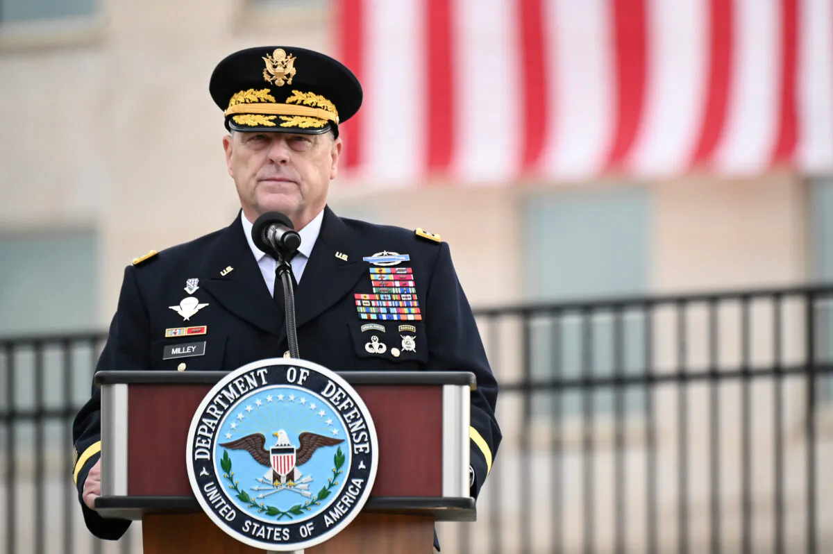 Chairman of the Joint Chiefs of Staff General Mark Milley gives remarks during the 19th annual September 11 observance ceremony at the Pentagon in Arlington, Va., on Sept. 11, 2020. (Erin Scott/Reuters)