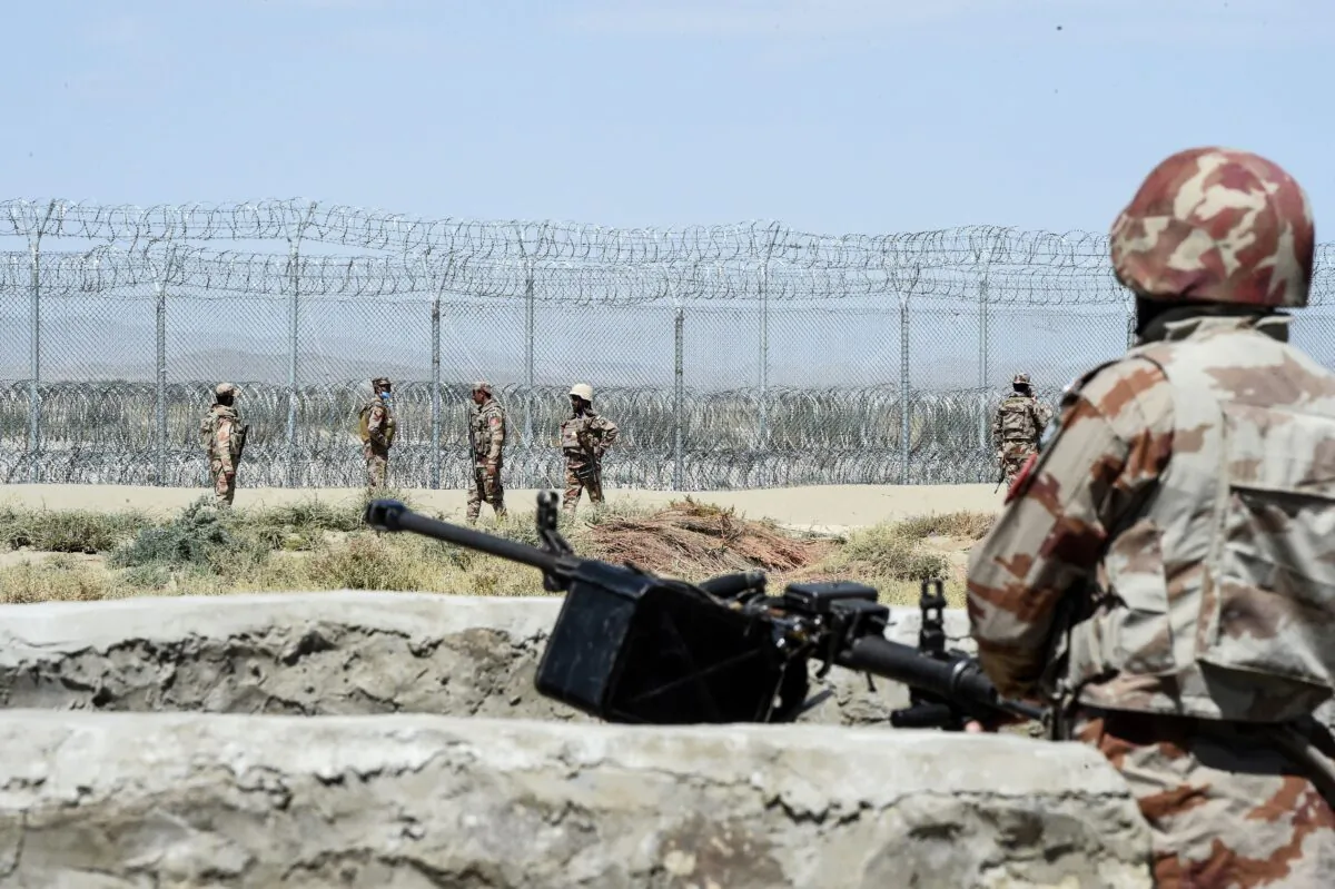 Security personnel of Pakistan's Frontier Corps patrol near the newly inaugurated Badini Trade Terminal Gateway, a border crossing point between Pakistan and Afghanistan at the Pakistan's border town of Qila Saifullah in the southwestern province of Balochistan, on Sept. 16, 2020. (Banaras Khan/AFP via Getty Images)