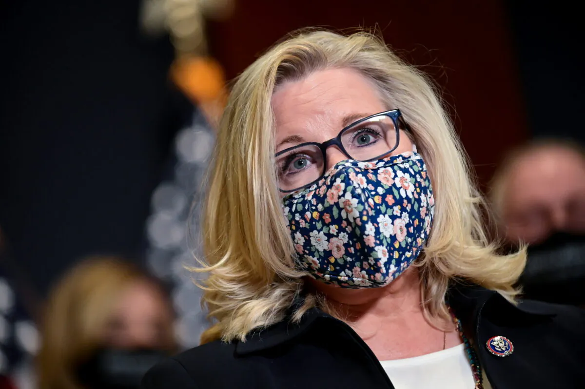 Republican Conference Chair Liz Cheney (R-Wyo.) participates in a news conference in Washington on March 9, 2021. (Erin Scott/Reuters)