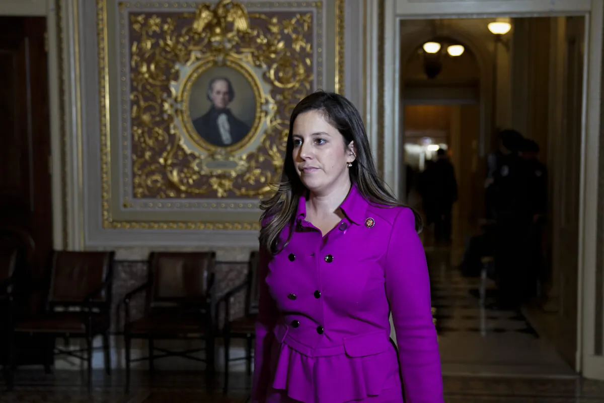 Rep. Elise Stefanik (R-N.Y.) walks to an office being used by President Donald Trump's defense team off the Senate floor during the impeachment trial of Trump in Washington on Jan. 23, 2020. (Drew Angerer/Getty Images)