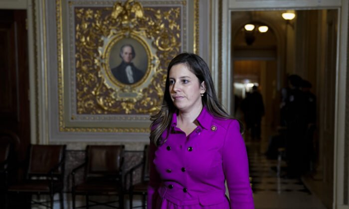 Rep. Elise Stefanik (R-N.Y.) walks to an office being used by President Donald Trump's defense team off the Senate floor during the impeachment trial of Trump in Washington on Jan. 23, 2020. (Drew Angerer/Getty Images)