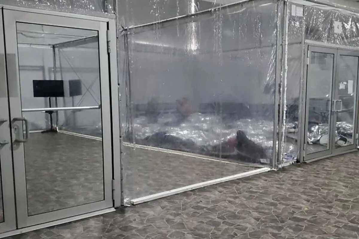 A DHS handout photo showing a nearly empty temporary processing facility for migrants in Donna, Texas, on April 30, 2021. (Department of Homeland Security)