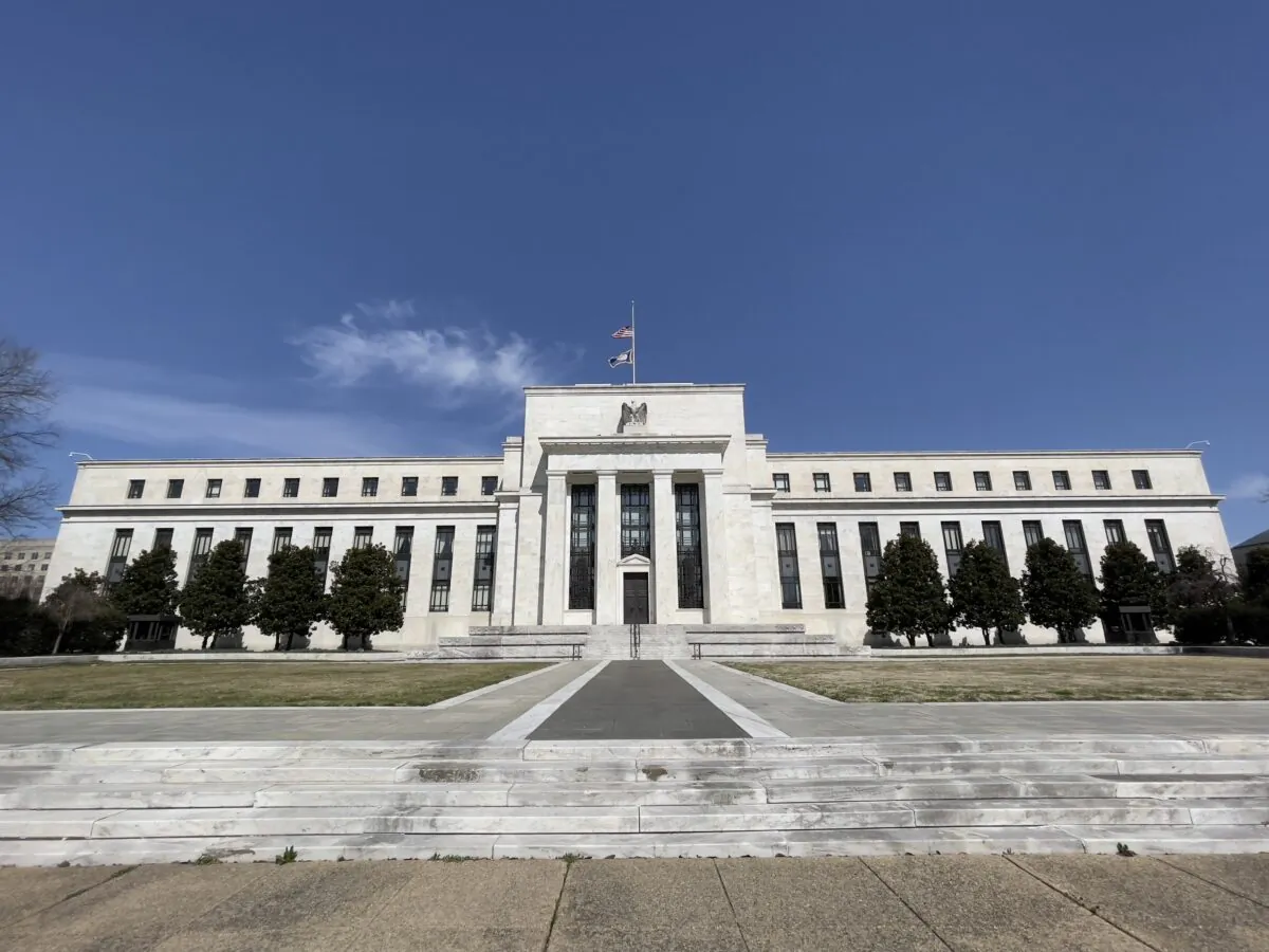 The U.S. Federal Reserve building in Washington on March 19, 2021. (Daniel Slim/AFP via Getty Images)