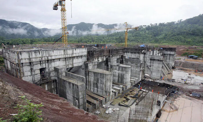 The regulating dam of the Nam Theun 2 power dam under construction is pictured in Laos' Nakai plateau on June 28, 2007. (Hoang Dinh Nam/AFP via Getty Images)