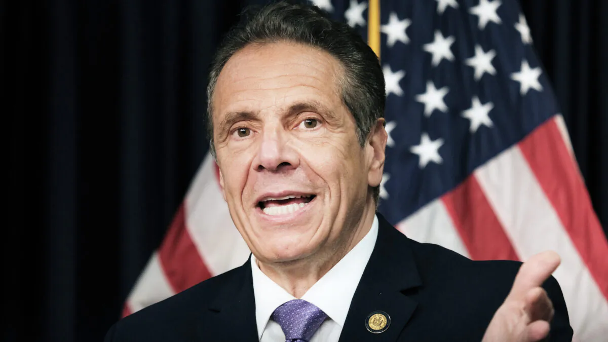 New York Gov. Andrew Cuomo speaks to the media at a news conference in Manhattan in New York City, N.Y., on May 5, 2021. (Spencer Platt/Getty Images)