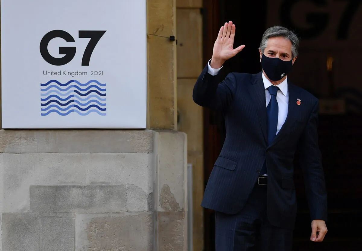 Secretary of State Antony Blinken arrives at the G7 foreign ministers meeting in London, Britain, on May 5, 2021. (Ben Stansall/File/Pool via Reuters)