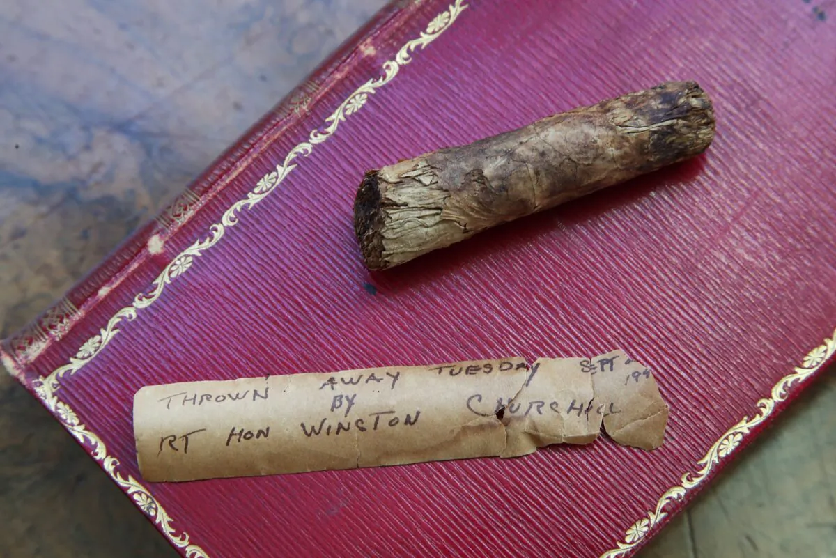 A cigar butt discarded by Sir Winston Churchill which is being put up for auction at Bellmans, in Wisborough Green, West Sussex, UK, on May 7, 2021. (PA Image)