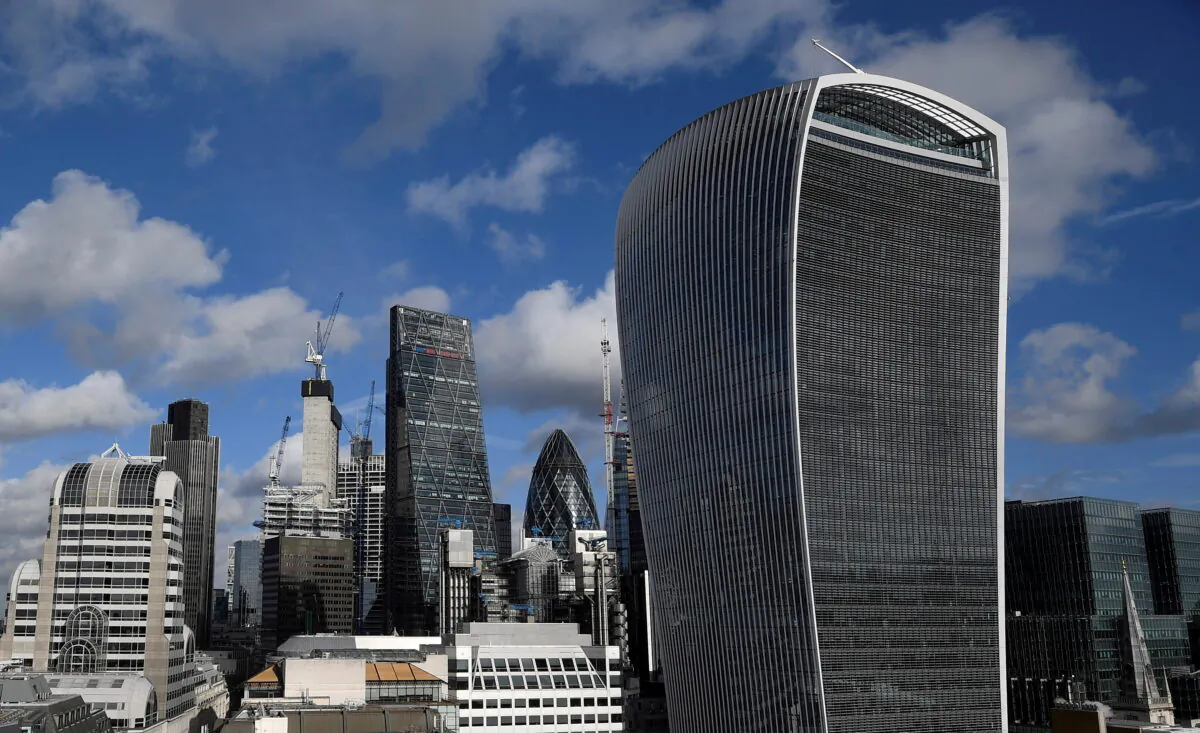 The City of London financial district is seen with office skyscrapers commonly known as 'Cheesegrater,' 'Gherkin,' and 'Walkie Talkie' in London on Jan. 25, 2018. (Toby Melville/File/Reuters)