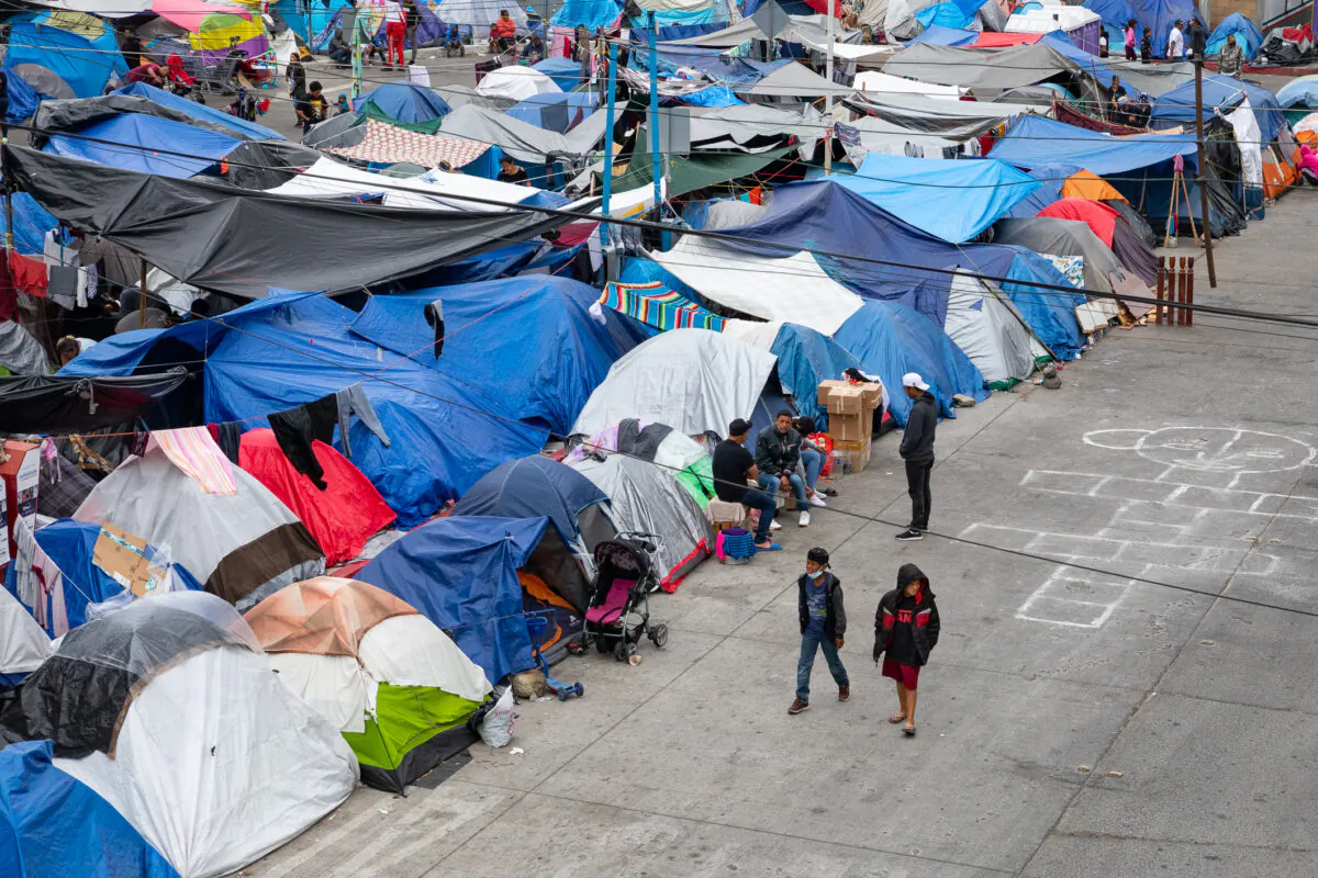 The El Chaparral migrant encampment in Tijuana, Mexico, on April 22, 2021. (John Fredricks/The Epoch Times)