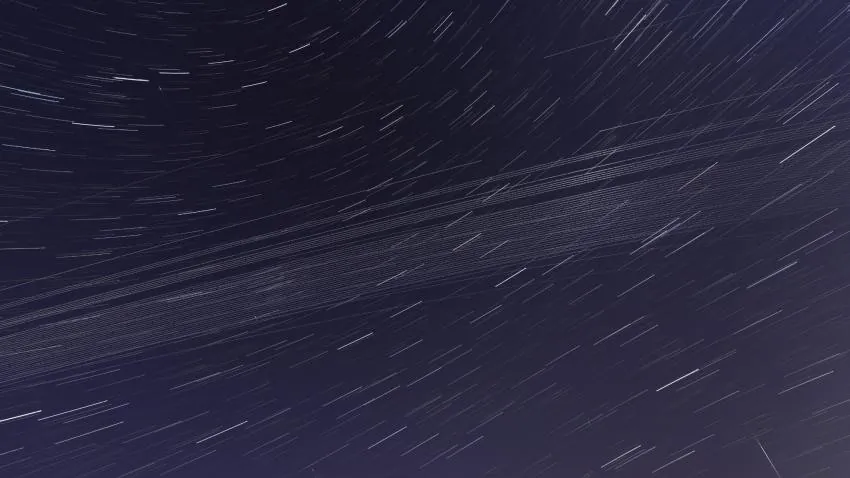 Trails across the night sky caused by the fifth deployment of satellites making up the Starlink constellation. (Andreas Möller)