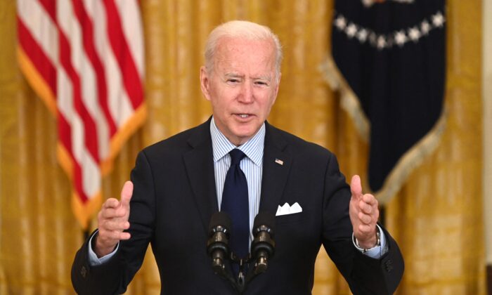 President Joe Biden speaks about the April jobs report in the East Room of the White House in Washington on May 7, 2021. (Saul Loeb/AFP via Getty Images)