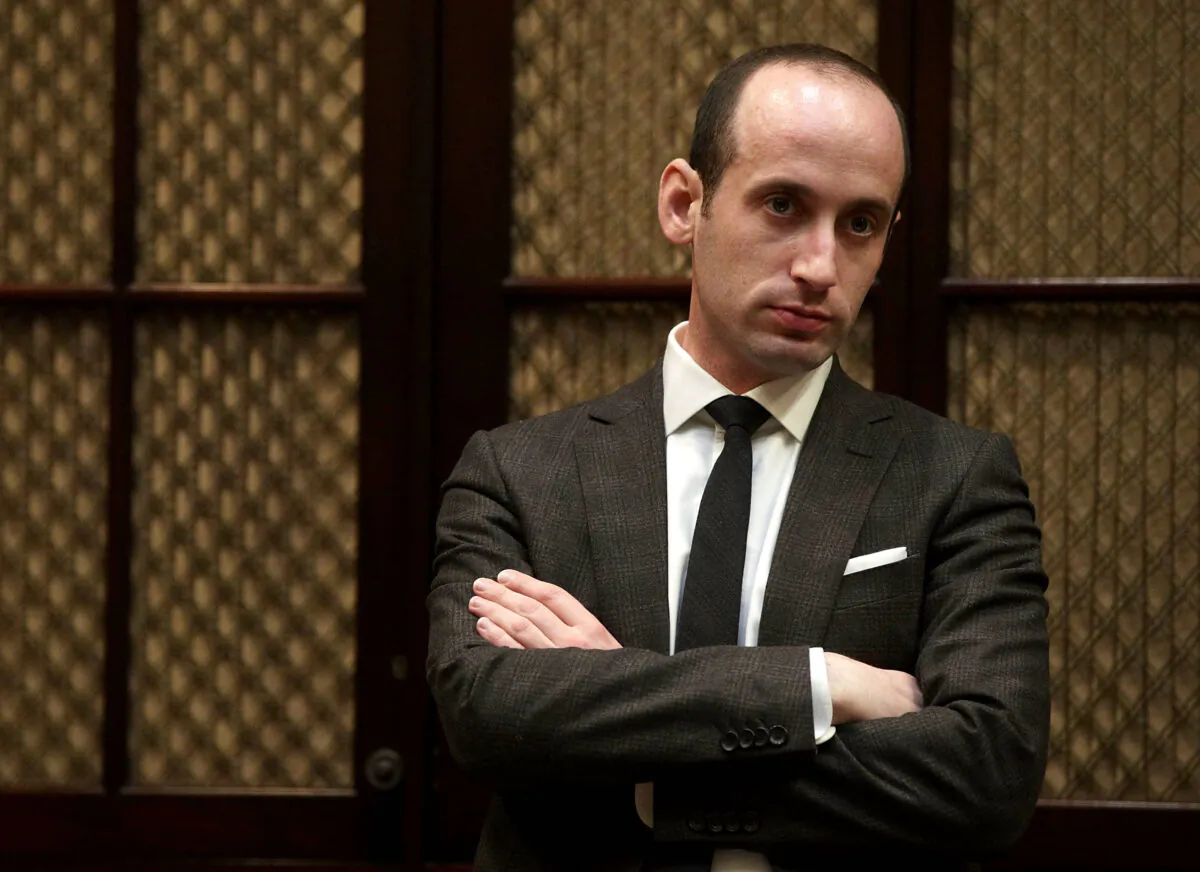White House senior policy adviser Stephen Miller waits for the beginning of a parent-teacher conference listening session at the Roosevelt Room of the White House in Washington, on Feb. 14, 2017. (Alex Wong/Getty Images)