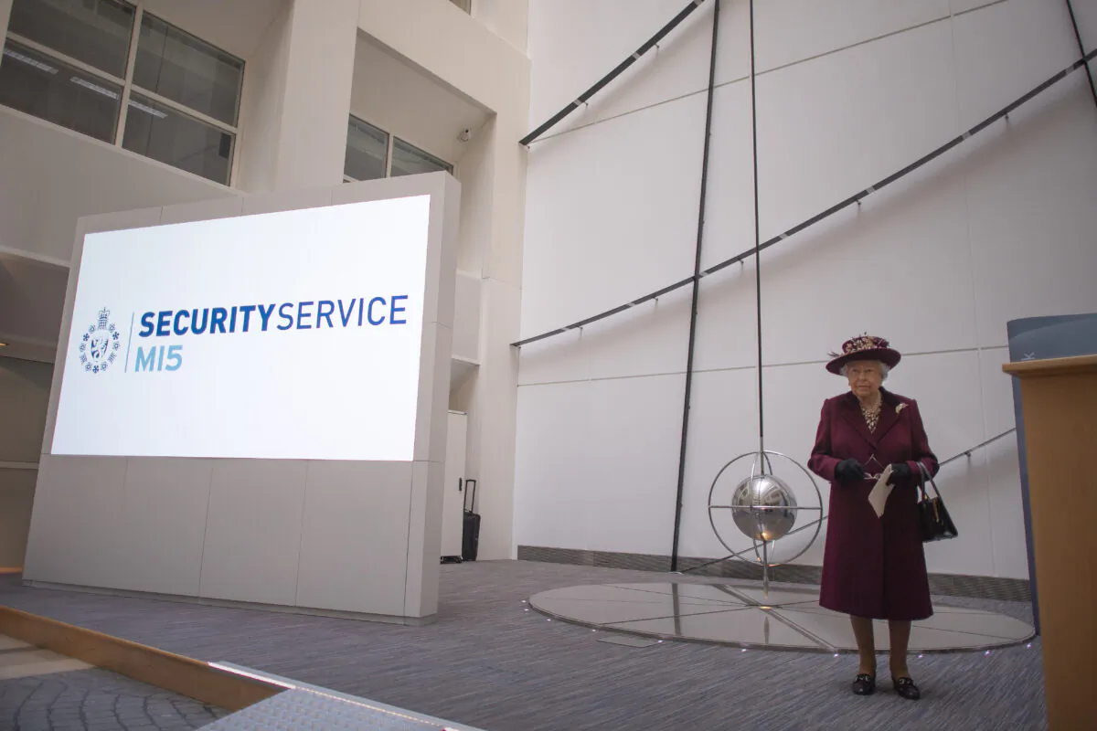 Queen Elizabeth II during a visit to the headquarters of MI5 at Thames House in London on Feb. 25, 2020. (Victoria Jones - WPA Pool/Getty Images)