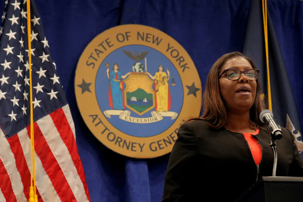 New York State Attorney General, Letitia James, speaks during a news conference, to announce a suit to dissolve the National Rifle Association, In New York, on Aug. 6, 2020. (Brendan McDermid/Reuters File Photo)