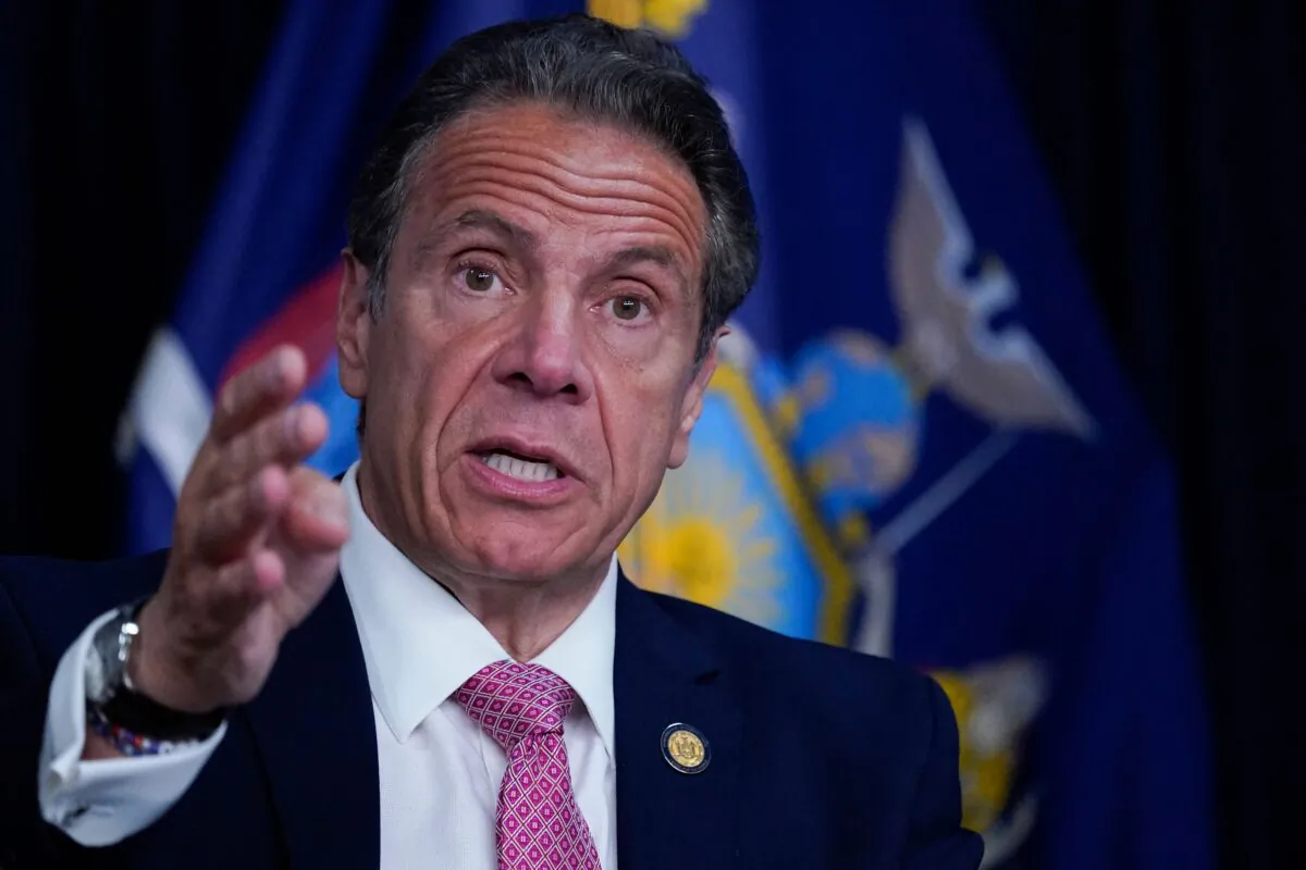 New York Gov. Andrew Cuomo speaks during a news conference in New York, on May 10, 2021. (Mary Altaffer/Pool/AFP via Getty Images)