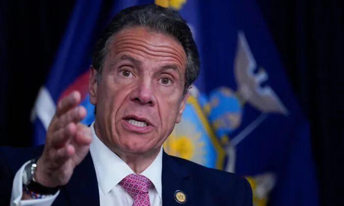 New York Gov. Andrew Cuomo speaks during a news conference in New York, on May 10, 2021. (Mary Altaffer/Pool/AFP via Getty Images)