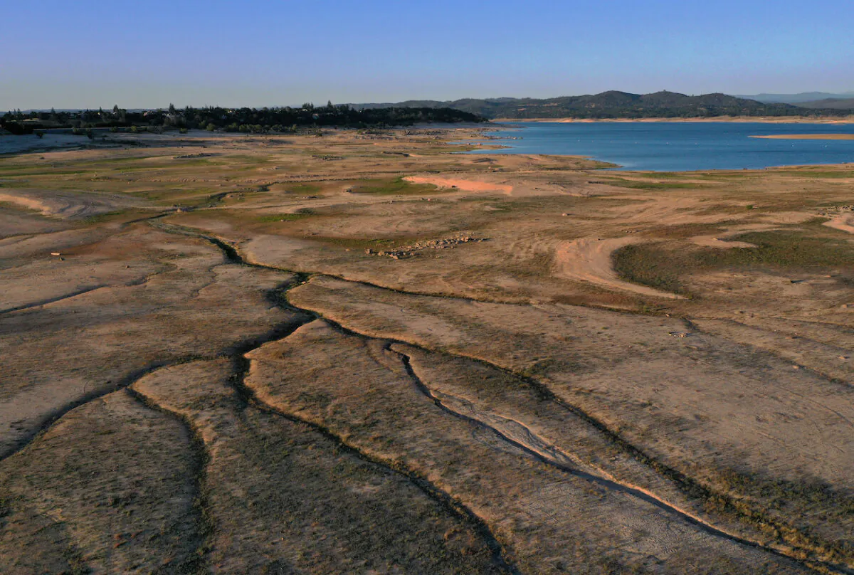 Low water levels at Folsom Lake in Granite Bay, Calif., on May 10, 2021. (Justin Sullivan/Getty Images)