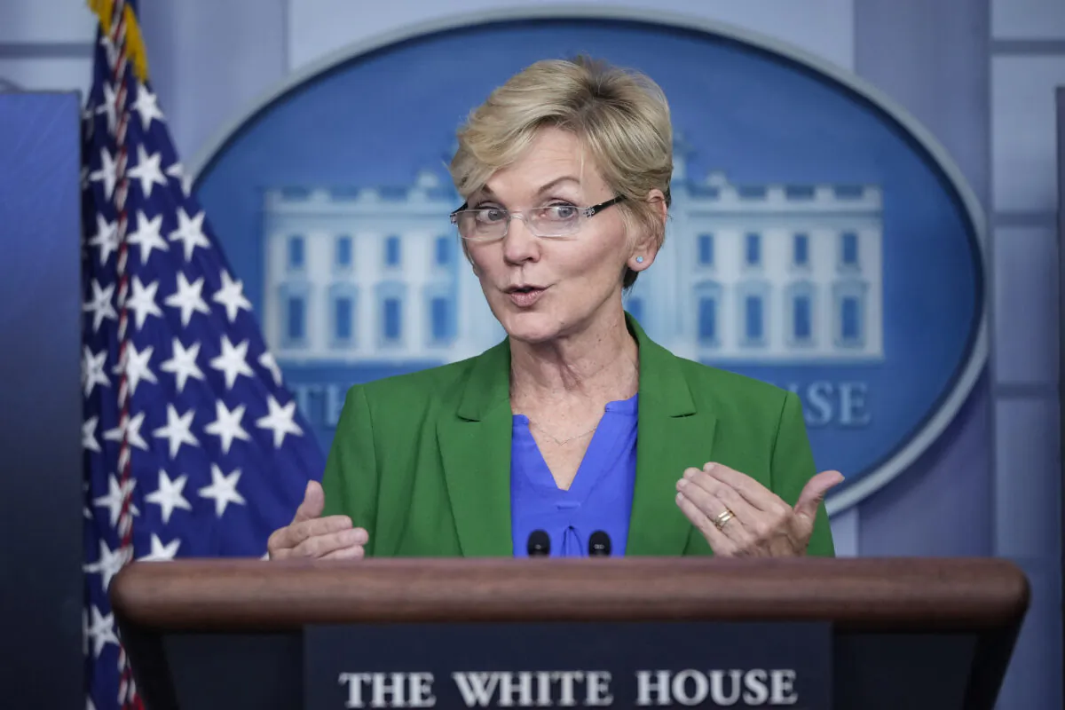 Secretary of Energy Jennifer Granholm briefs reporters at the White House in Washington on May 11, 2021. (Drew Angerer/Getty Images)