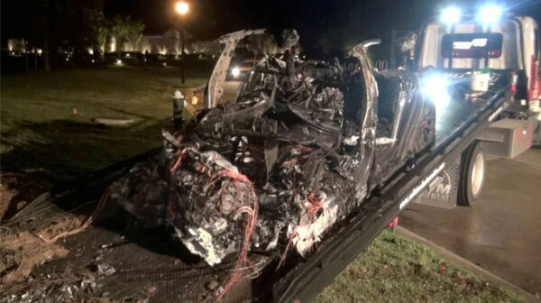 The remains of a Tesla vehicle