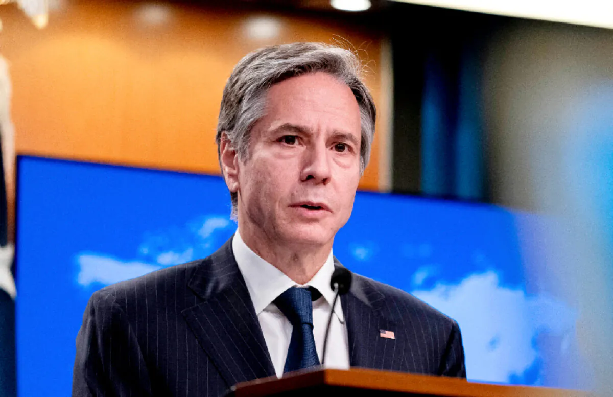 Secretary of State Antony Blinken speaks at a news conference to announce the annual International Religious Freedom Report at the State Department in Washington on May 12, 2021. (Andrew Harnik/Pool/AFP via Getty Images)
