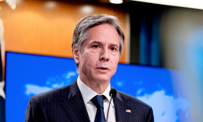 Secretary of State Antony Blinken speaks at a news conference to announce the annual International Religious Freedom Report at the State Department in Washington on May 12, 2021. (Andrew Harnik/Pool/AFP via Getty Images)