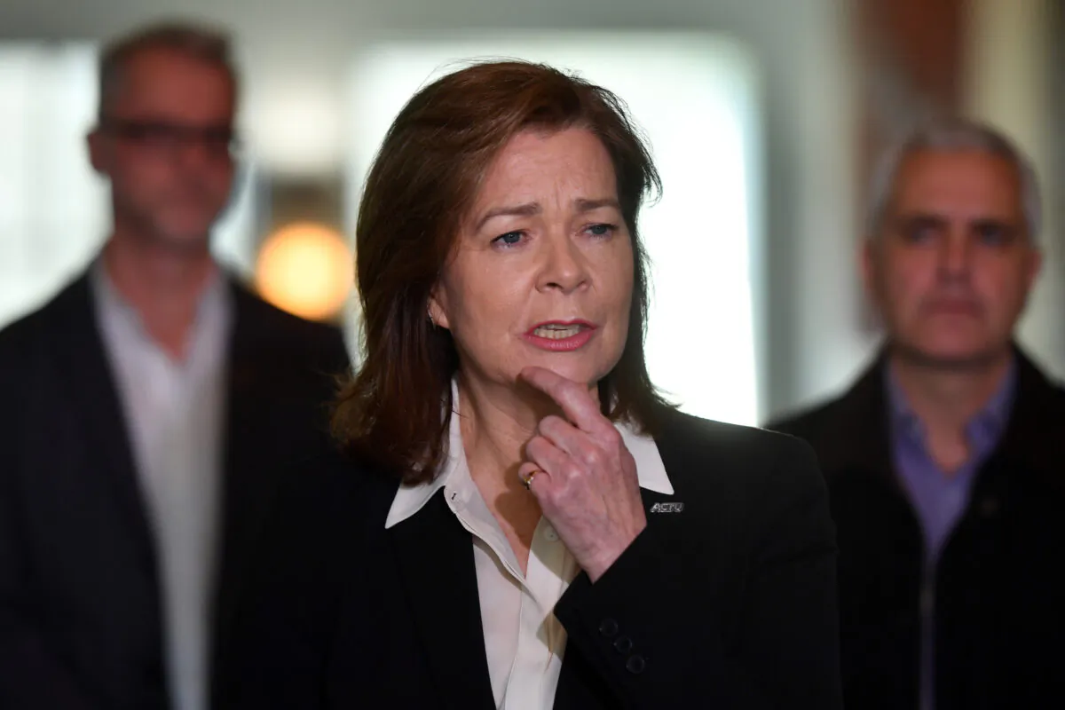 Australian Council of Trade Union's (ACTU) Michele O'Neil during a press conference in the Mural Hall at Parliament House in Canberra, Australia on June 17, 2020. (Sam Mooy/Getty Images)