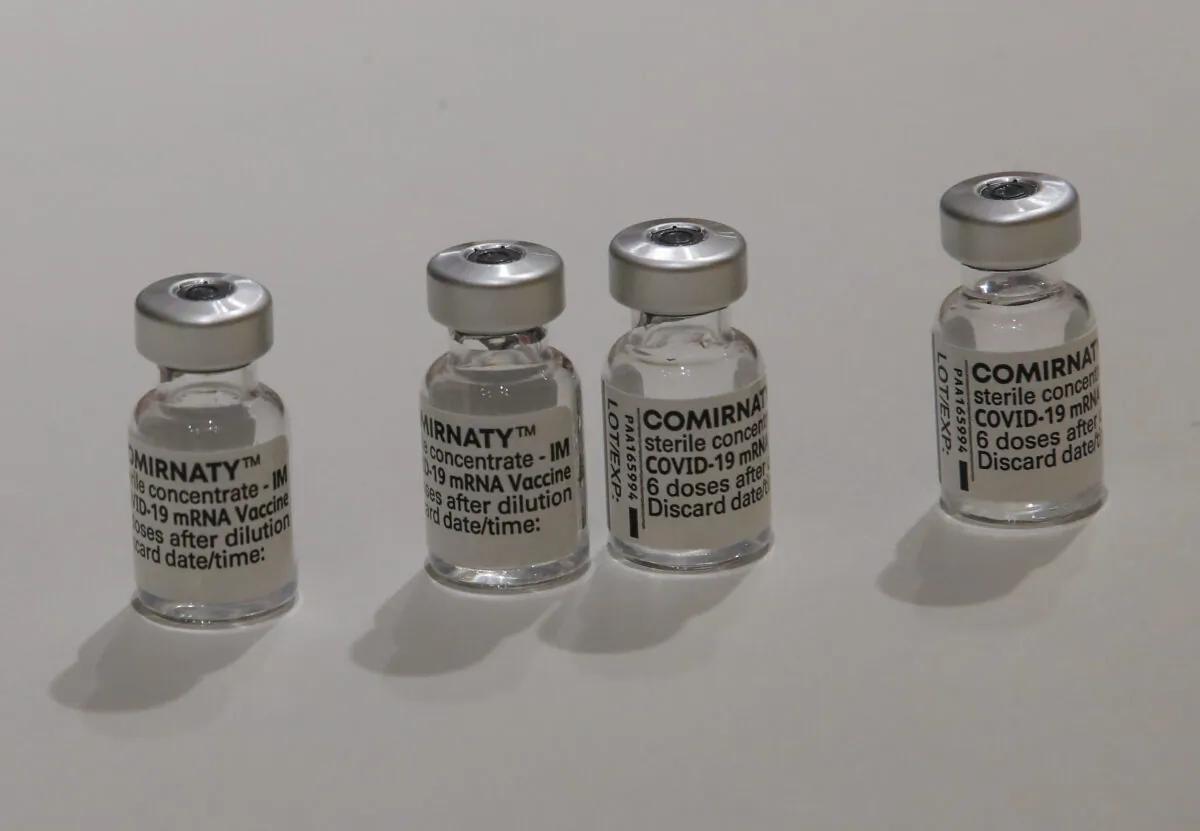 Pfizer COVID-19 vaccine doses are pictured at a new vaccination centre run by the Paris fire brigades in Paris, on May 6, 2021. (AP Photo/Michel Euler)