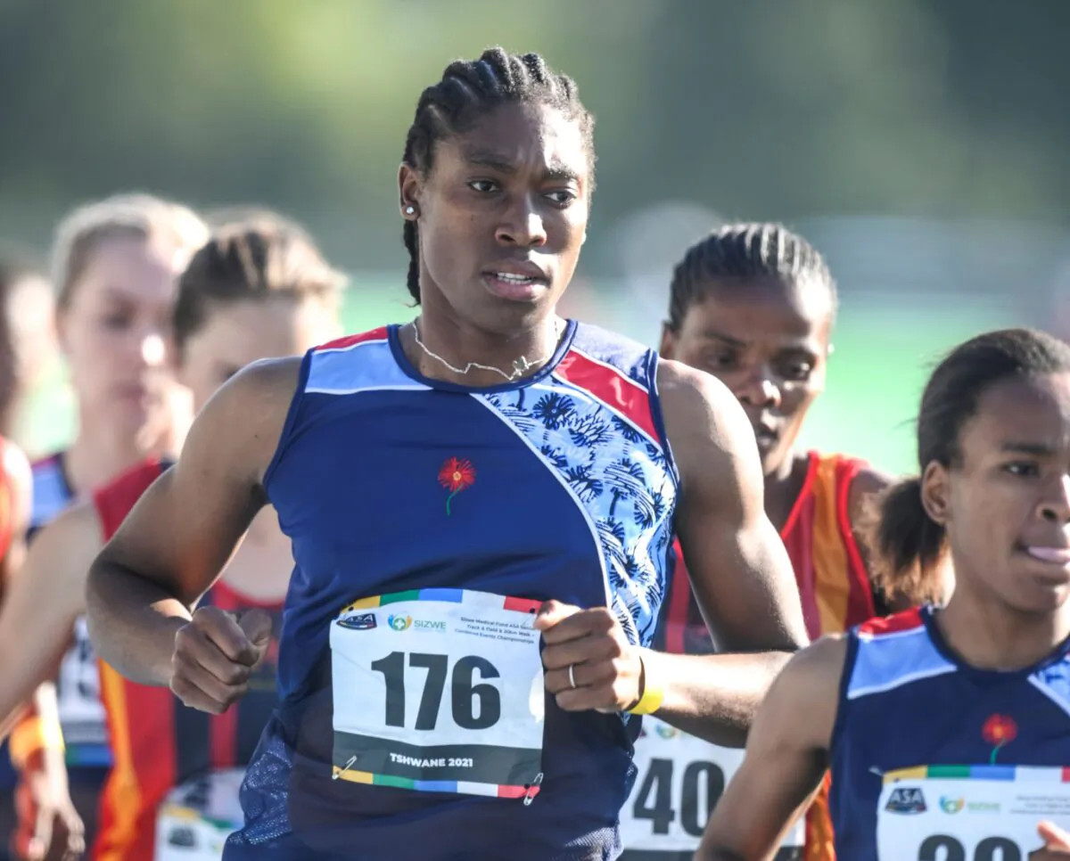 South African long distance athlete Caster Semenya is on her way to winning the 5,000 meters at the South African national championships in Pretoria, South Africa, on April 15, 2021. (Christiaan Kotze/AP Photo)