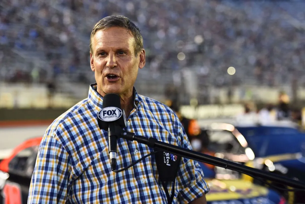 Tennessee Governor Bill Lee gives the command to start engines prior to the NASCAR Cup Series All-Star Race at Bristol Motor Speedway in Bristol, Tenn., on July 15, 2020. (Jared C. Tilton/Getty Images)