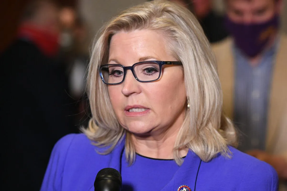 Rep. Liz Cheney (R-Wyo.) speaks to the press at the Capitol in Washington on May 12, 2021. (Mandel Ngan/AFP via Getty Images)