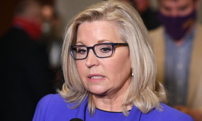 Rep. Liz Cheney (R-Wyo.) speaks to the press at the Capitol in Washington on May 12, 2021. (Mandel Ngan/AFP via Getty Images)
