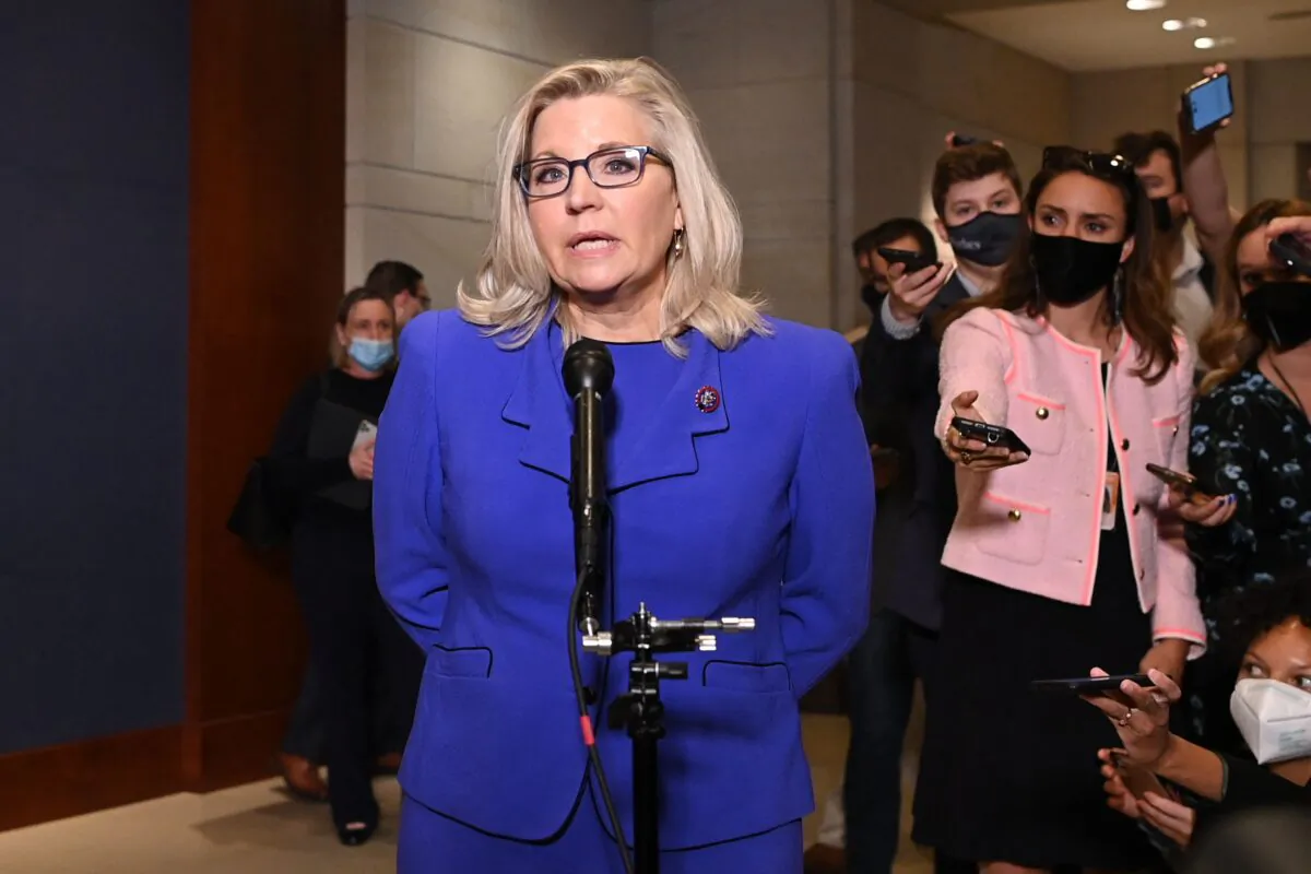 Representative Liz Cheney, Republican of Wyoming, speaks to the media at the US Capitol in Washington, DC, on May 12, 2021. (Mandel Ngan/AFP via Getty Images)