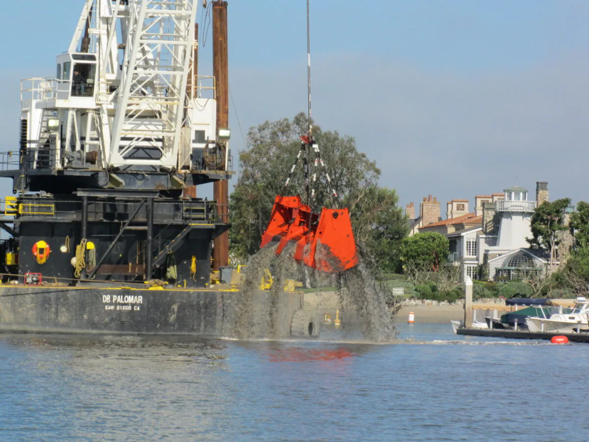 Dredging in Newport Harbor. (Courtesy of the U.S. Army Corps of Engineers)