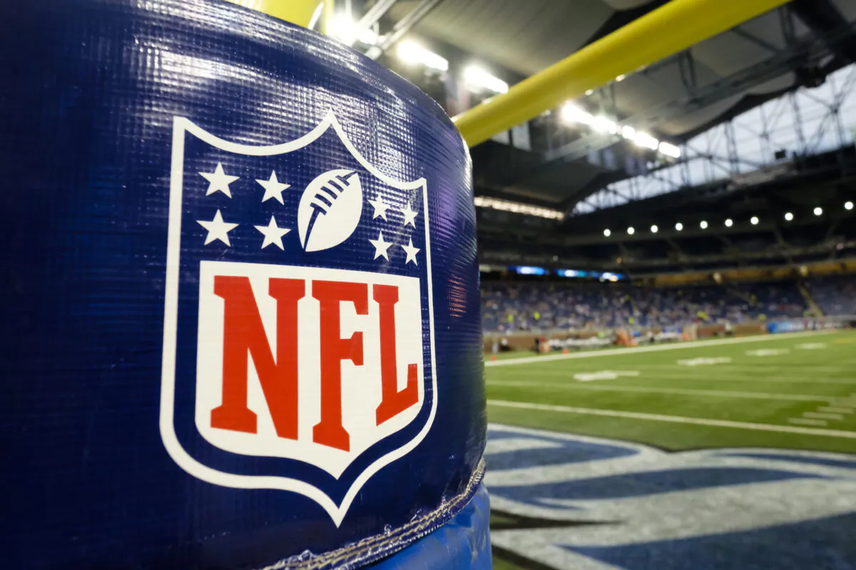 The NFL Logo is seen on the goal post padding before an NFL preseason football game between the Detroit Lions and the New York Jets at Ford Field in Detroit, Mich., on Aug. 13, 2015. (Rick Osentoski/AP Photo)