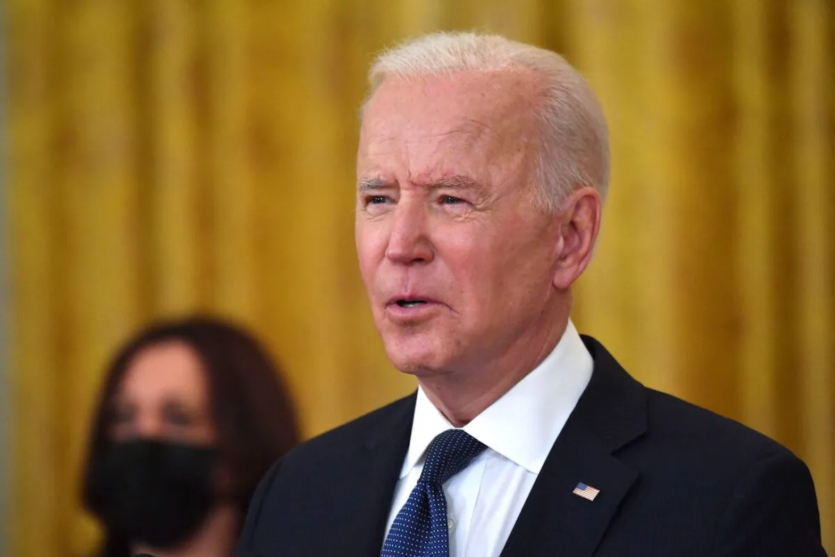 Vice President Kamala Harris (L) listens as President Joe Biden speaks at the White House 
 in Washington, on May 10, 2021. (Nicholas Kamm/AFP via Getty Images)