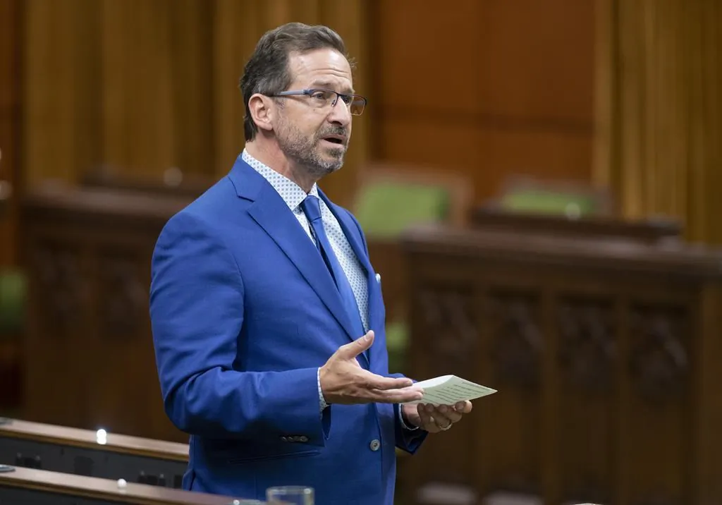 Bloc Quebecois Leader Yves-Francois Blanchet rises during Question Period in the House of Commons, in Ottawa, on May 13, 2021. (Adrian Wyld/The Canadian Press)