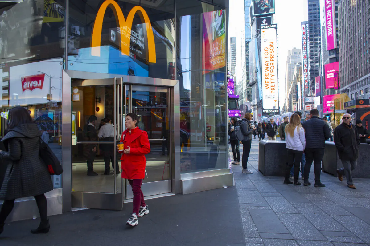 A person exits a McDonald's restaurant in Times Square in New York City on Nov. 4, 2019. (Kena Betancur/Getty Images)