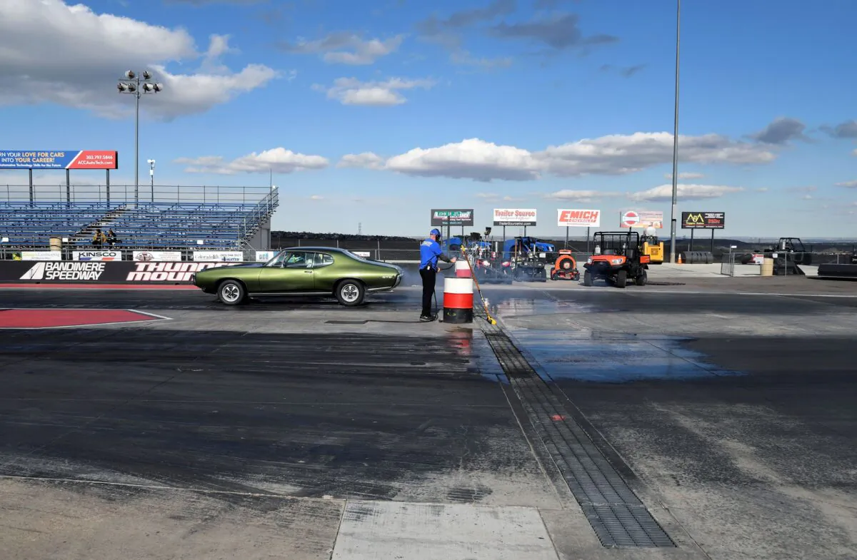 A racer waits to speed down the quarter-mile track at Bandimere Speedway west of Denver, Colo., on May 5, 2021. (Thomas Peipert/AP Photo)