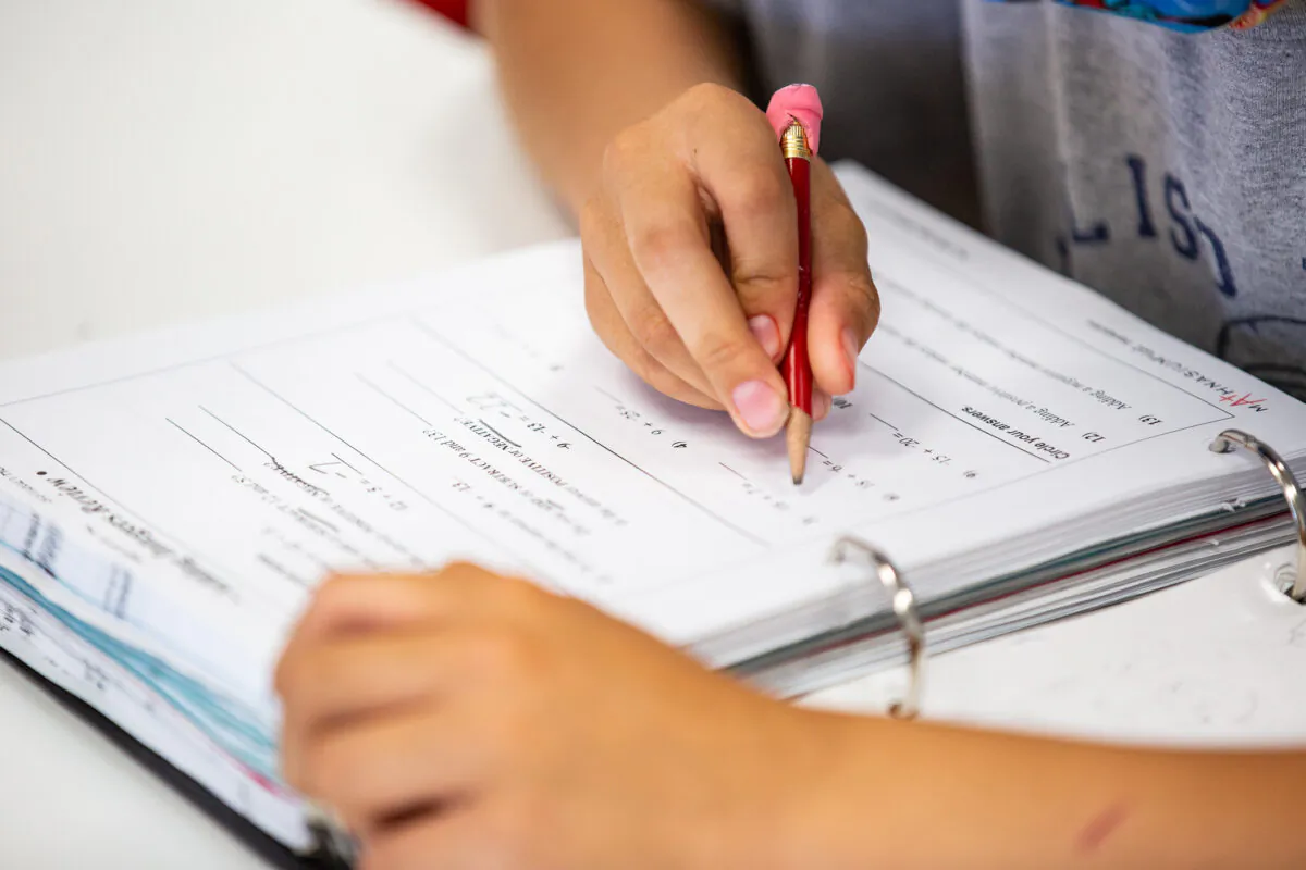 A student performs a math assignment in California, on May 12, 2021. (John Fredricks/The Epoch Times)