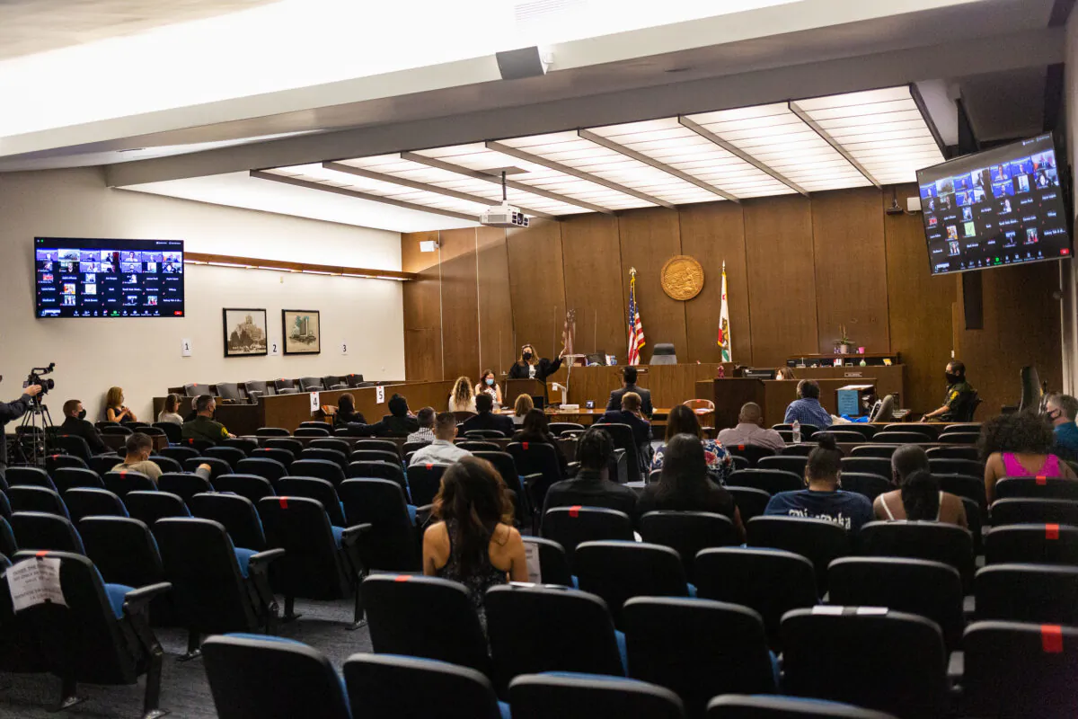 A hearing takes place in the Orange County Central Justice Center in Santa Ana, Calif., on Sept. 18, 2020. (John Fredricks/The Epoch Times)