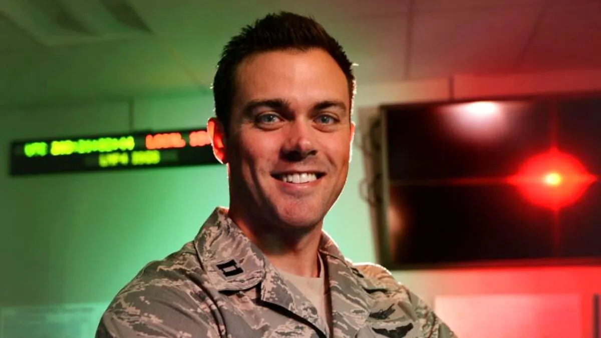 Capt. Matthew Lohmeier, 460th Operations Group Block 10 chief of training, stands in the Standardized Space Trainer on Buckley Air Force Base, Colo., on July 22, 2015. (Darren Scott/U.S. Air Force)