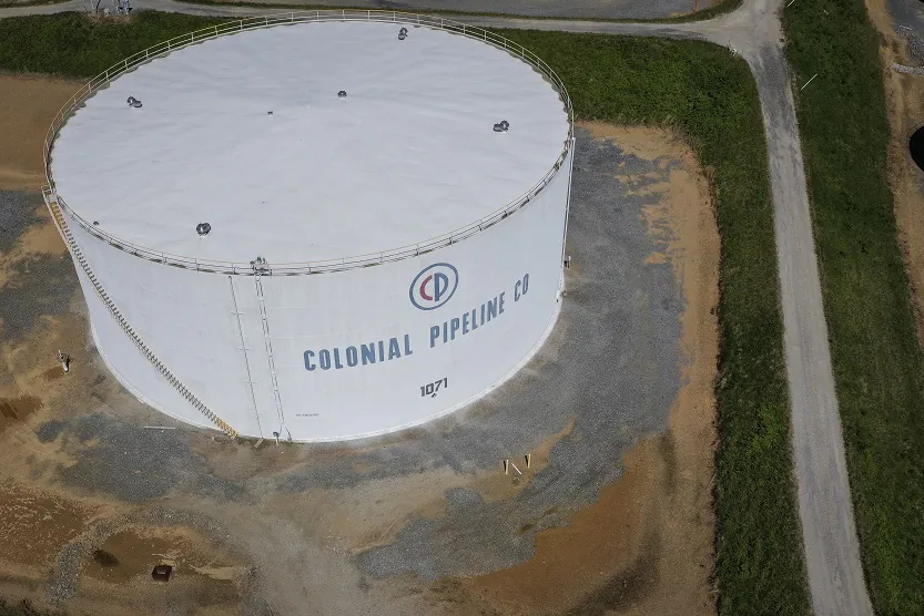In an aerial view, a fuel holding tank is seen at Colonial Pipeline's Dorsey Junction Station in Woodbine, Md., on May 13, 2021. (Drew Angerer/Getty Images)