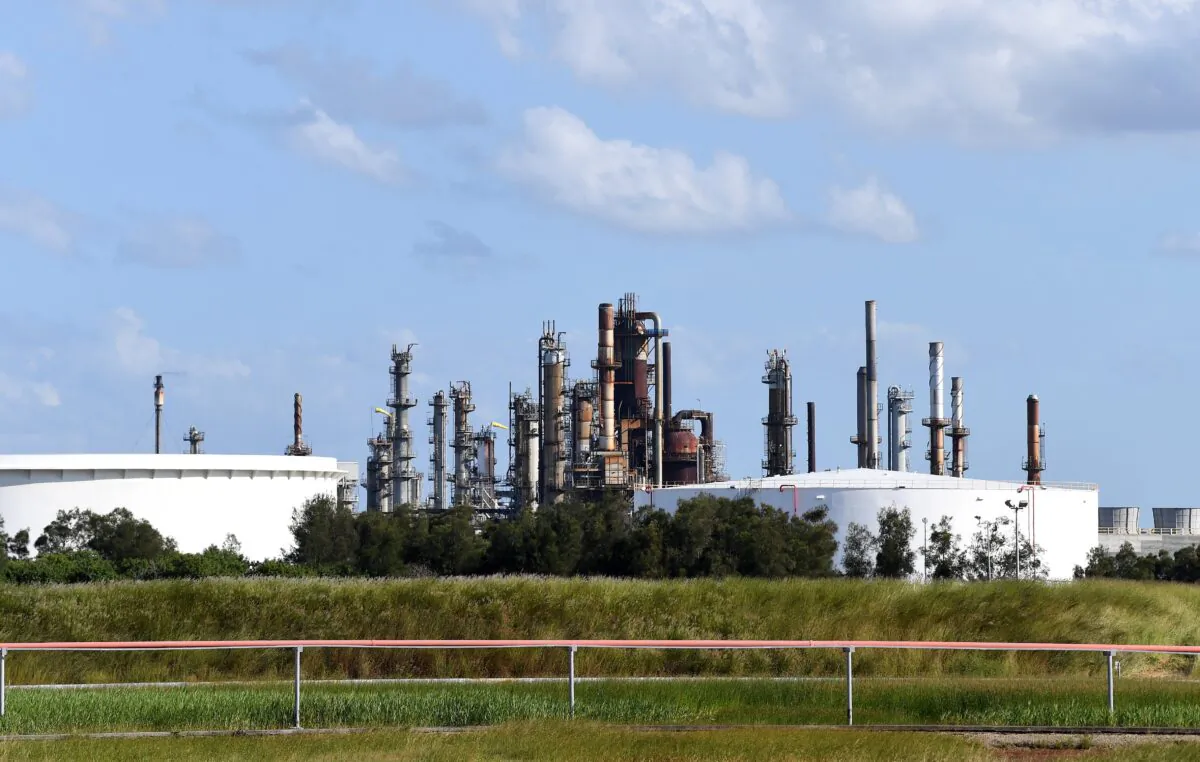 The Ampol fuel refinery in Brisbane, Monday, April 6, 2020. (AAP Image/Dan Peled) 