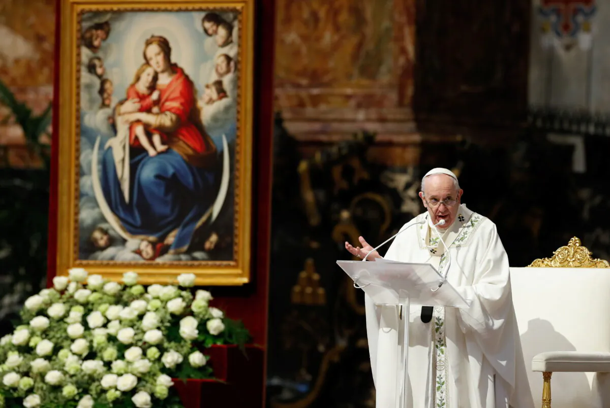 Pope Francis celebrates Holy Mass for the community of the faithful of Burma resident at the Vatican, Rome, on May 16, 2021. (Remo Casilli/Reuters)